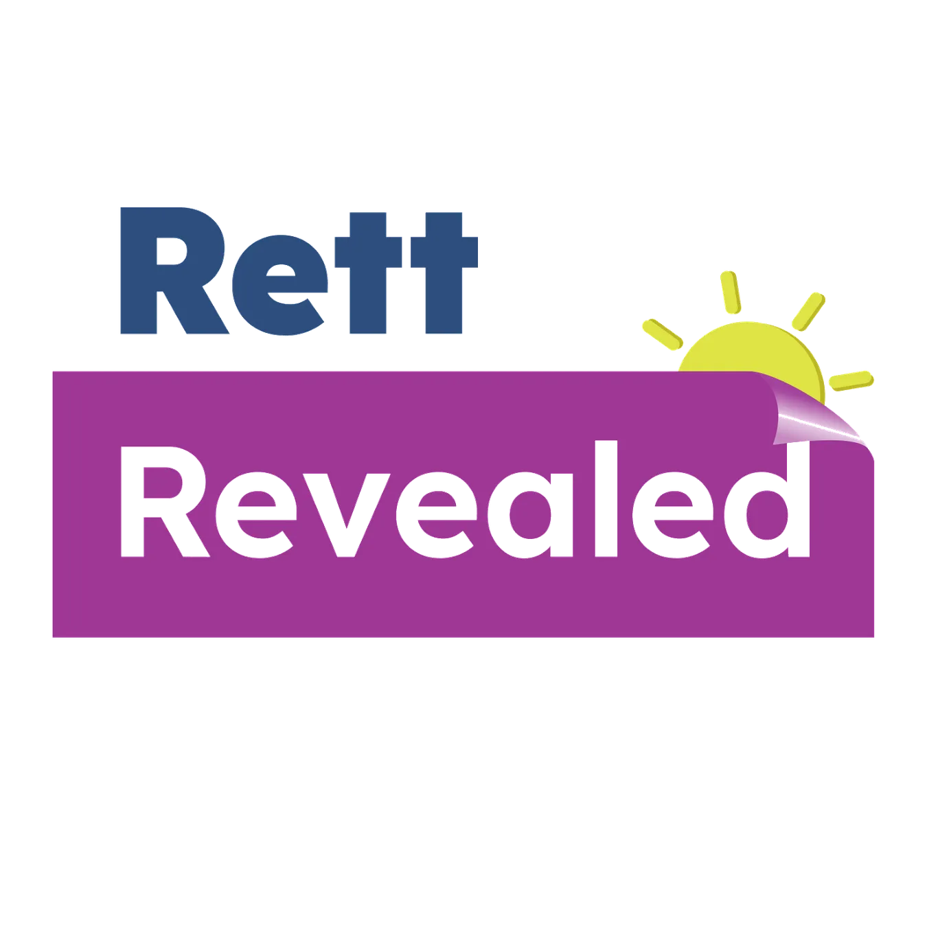 Rett Syndrome Awareness logo with a purple banner and a yellow sun illustration